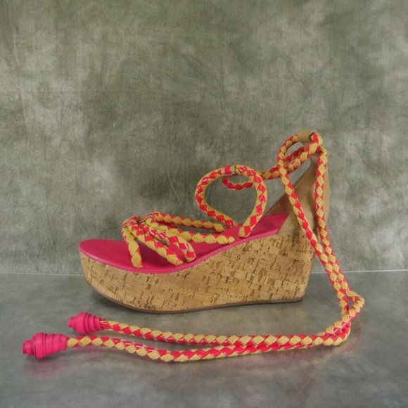 Tory Burch Shoes - NWD Tory Burch Tie Up Pink/Tan Rope & Cork Petra Mid Wedge Wom 8.5 M $375    ANB